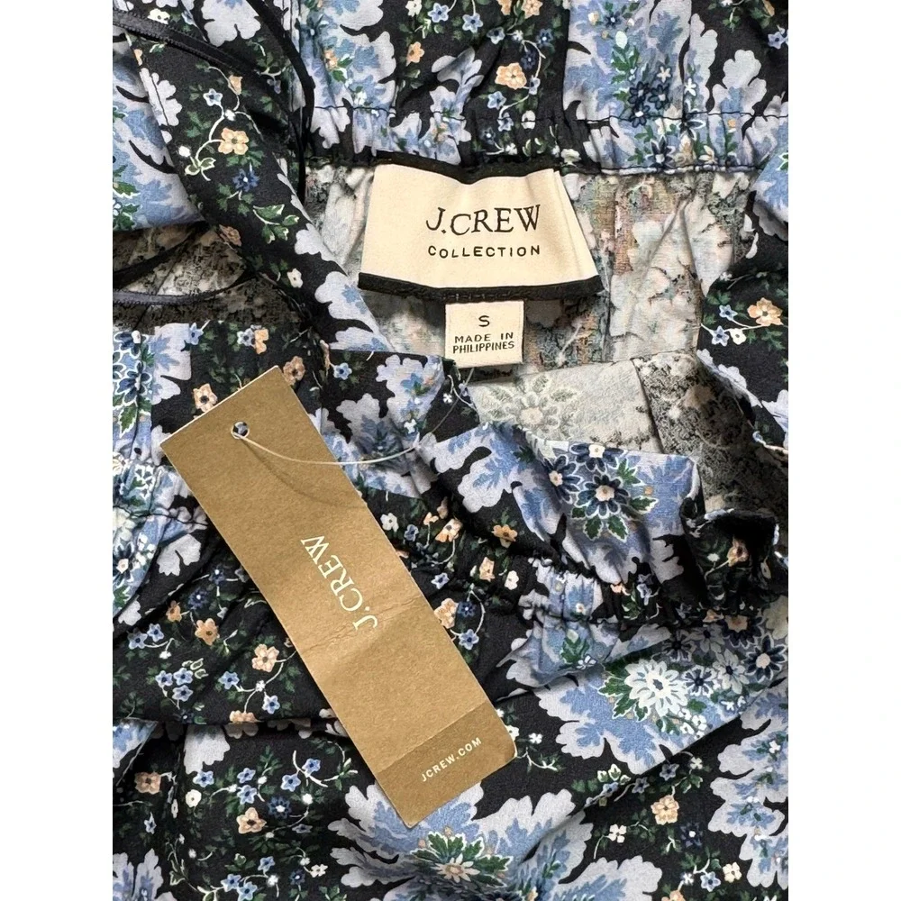 J.Crew Collection Tie Shoulder Top S Floral Paisley Preppy Romantic Coquette NWT